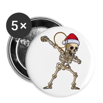 Squelette avec raquette de tennis et chapeau de Noël - Lot de 5 grands badges (56 mm) - blanc - Devant