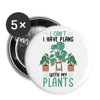 Hobbygärtner Geschenke | Zimmerpflanzen Pflanzen - Buttons groß 56 mm (5er Pack) - Weiß - Vorne