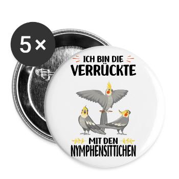 Nymphensittich Vogel - Buttons groß 56 mm (5er Pack) - Weiß - Vorne
