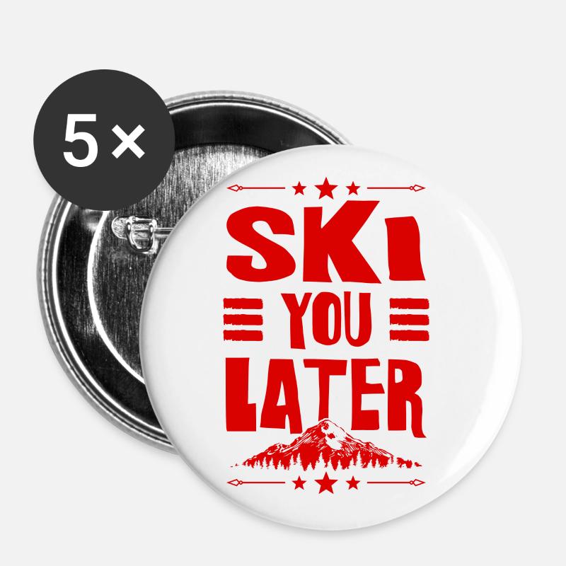 Ski Skiing - Buttons large 2.2''/56 mm (5-pack) - white
