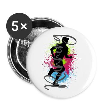 Running Sport Jogger Läufer Rennen Laufen Joggen - Buttons groß 56 mm (5er Pack) - Weiß - Vorne