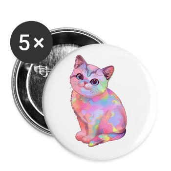 Colorful, magical cat - Buttons large 2.2''/56 mm (5-pack) - white - Front
