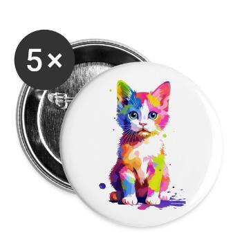 Cute colorful cat - Buttons large 2.2''/56 mm (5-pack) - white - Front