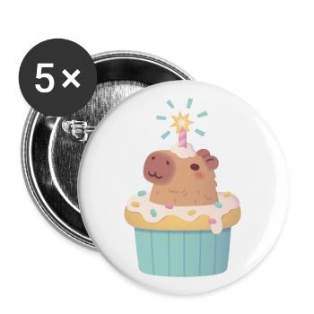 Mignon Capybara dans Cupcake Drôle - Lot de 5 grands badges (56 mm) - blanc - Devant