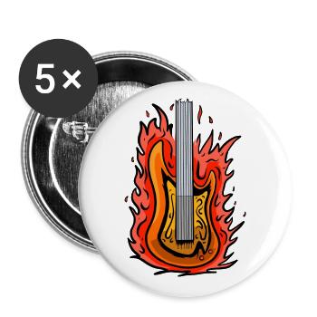 Coole brennende Gitarre - Buttons groß 56 mm (5er Pack) - Weiß - Vorne