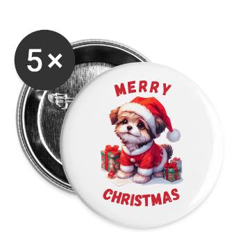 Cute Christmas dog with Christmas gifts - Buttons large 2.2''/56 mm (5-pack) - white - Front