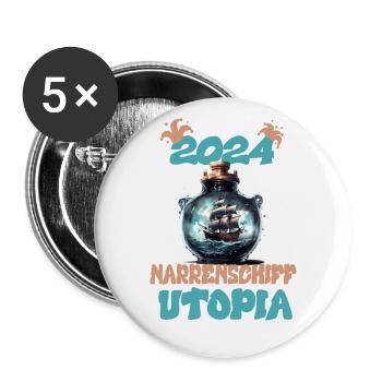 2024, Narrenschiff Utopia - Buttons groß 56 mm (5er Pack) - Weiß - Vorne