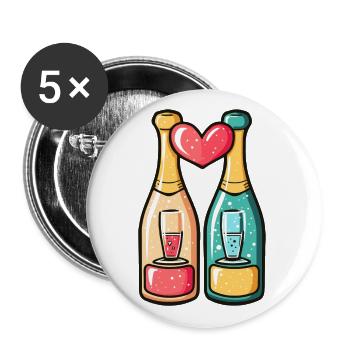 Flasche Sekt Paar Party Herz Lustig - Buttons groß 56 mm (5er Pack) - Weiß - Vorne