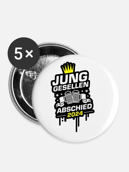 Junggesellen Abschied 2024 - Buttons groß 56 mm (5er Pack) - Weiß