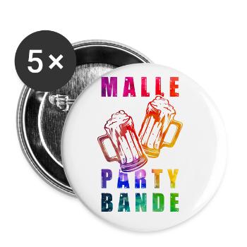 Malle Party Bande Bier - Buttons groß 56 mm (5er Pack) - Weiß - Vorne