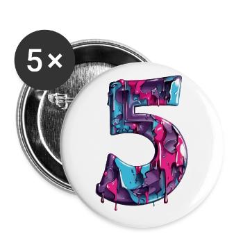 NR. 5 NUMMER 5 COOL 5. GEBURTSTAG - Buttons groß 56 mm (5er Pack) - Weiß - Vorne