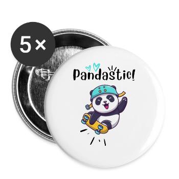 Pandastic Panda on Skateboard. - Buttons large 2.2''/56 mm (5-pack) - white - Front