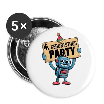 Ich bin 4 Jahre vierter Geburtstag mit Roboter - Buttons groß 56 mm (5er Pack) - Weiß - Vorne