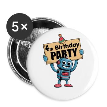 Ich bin 4 Jahre vierter Geburtstag mit Roboter - Buttons groß 56 mm (5er Pack) - Weiß - Vorne