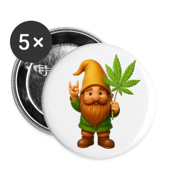 Rock on Zwerg mit Hanfblatt - Cannabis - Weed - Buttons groß 56 mm (5er Pack) - Weiß - Vorne