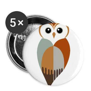 Hibou stylisé - Lot de 5 grands badges (56 mm) - blanc - Devant