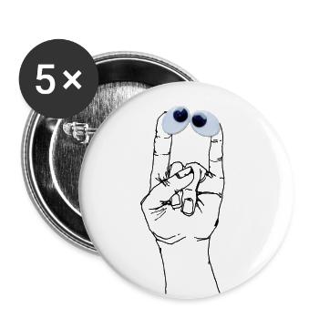 Mr Finger - das verrückte schielende Hand- Monster - Buttons groß 56 mm (5er Pack) - Weiß - Vorne