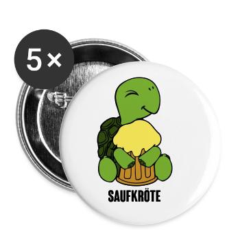 Saufkröte Schildkröte Biertrinker Saufen Bier - Buttons groß 56 mm (5er Pack) - Weiß - Vorne
