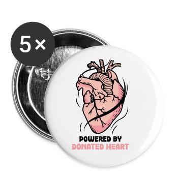powered by donated heart - Buttons groß 56 mm (5er Pack) - Weiß - Vorne