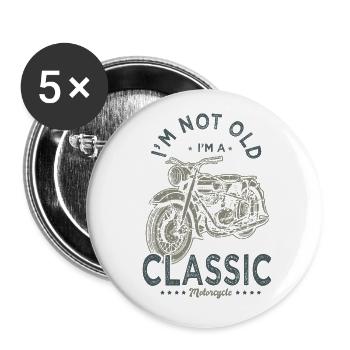 nicht alt Ich bin klassisches T-Shirt Motorrad - Buttons groß 56 mm (5er Pack) - Weiß - Vorne