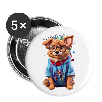 Cute dog - Buttons large 2.2''/56 mm (5-pack) - white - Front