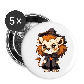 Cute Halloween lion with witch hat. - Buttons large 2.2''/56 mm (5-pack) - white - Front