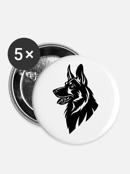 Schäferhund Hund Hundekopf - Buttons groß 56 mm (5er Pack) - Weiß