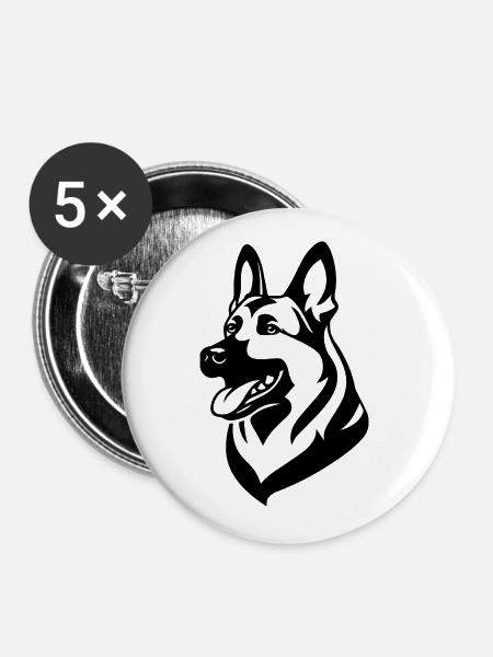 Schäferhund Hund Hundekopf - Buttons groß 56 mm (5er Pack) - Weiß