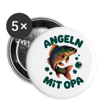 Angeln mit Opa Angelmotiv für Jungen und Mädchen - Buttons groß 56 mm (5er Pack) - Weiß - Vorne