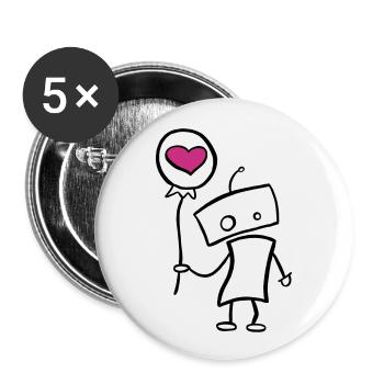 Verliebter Roboter mit Herz - Buttons groß 56 mm (5er Pack) - Weiß - Vorne