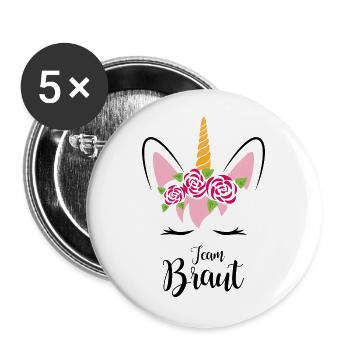 Einhorn JGA Team Braut Junggesellinnenabschied - Buttons groß 56 mm (5er Pack) - Weiß - Vorne