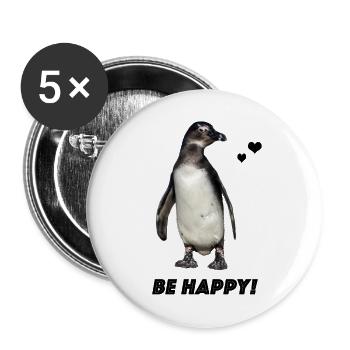 Pinguin be happy - Buttons groß 56 mm (5er Pack) - Weiß - Vorne