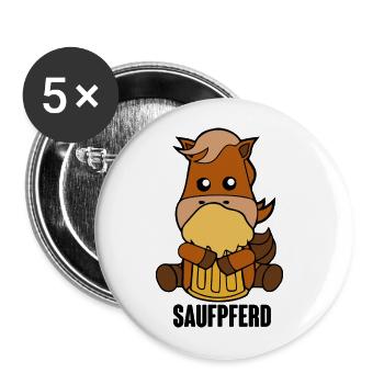 Saufpferd Pferd Pony Biertrinker Saufen Bier - Buttons groß 56 mm (5er Pack) - Weiß - Vorne