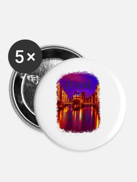 Crazy Hamburg - Buttons groß 56 mm (5er Pack) - Weiß