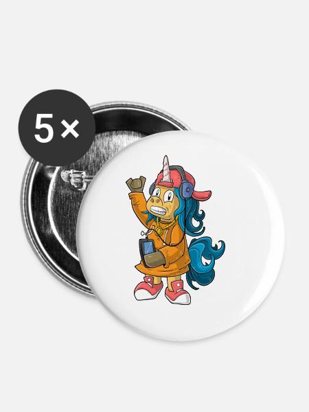Hip Hop Einhorn - Buttons groß 56 mm (5er Pack) - Weiß