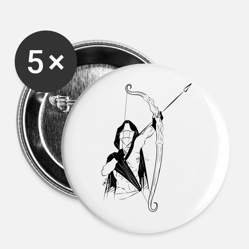 Bogenschießen - Bogenschütze - Buttons groß 56 mm (5er Pack) - Weiß