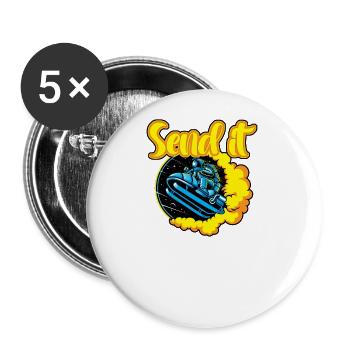Motorschlitten Astronaut fliegt durch die Wolken - Buttons groß 56 mm (5er Pack) - Weiß - Vorne
