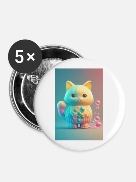 Bunte Katze - Buttons groß 56 mm (5er Pack) - Weiß