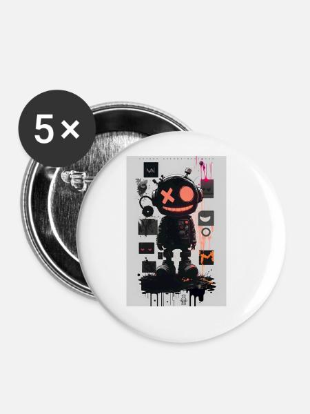 Robot Graffiti Design by ART8NS Art ON Streetwear - Buttons groß 56 mm (5er Pack) - Weiß