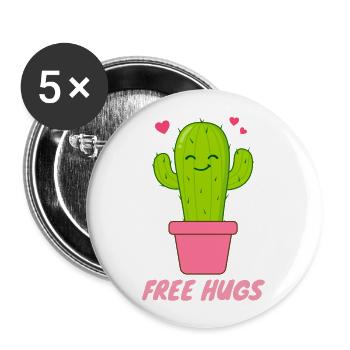 Câlins gratuits - Cœurs de cactus mignons - Lot de 5 grands badges (56 mm) - blanc - Devant