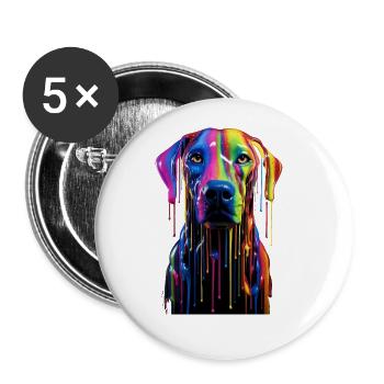 Chien arc-en-ciel - Lot de 5 grands badges (56 mm) - blanc - Devant