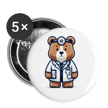 Cute Bear Doctor - Buttons large 2.2''/56 mm (5-pack) - white - Front