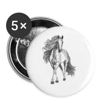 Cheval - Lot de 5 grands badges (56 mm) - blanc - Devant