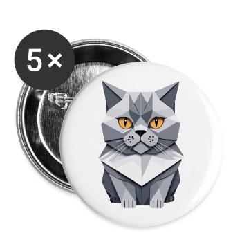 Britisch Kurzhaar Katze Origami - Buttons groß 56 mm (5er Pack) - Weiß - Vorne