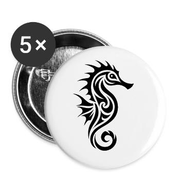 Kleines Vintage Tribal Tattoo Seepferdchen - Buttons groß 56 mm (5er Pack) - Weiß - Vorne