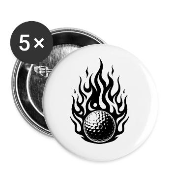 Brennender Golfball im feurigen Flammen Style - Buttons groß 56 mm (5er Pack) - Weiß - Vorne