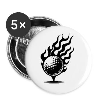 Golfball auf Tee brennend Feuer Flammen Style - Buttons groß 56 mm (5er Pack) - Weiß - Vorne