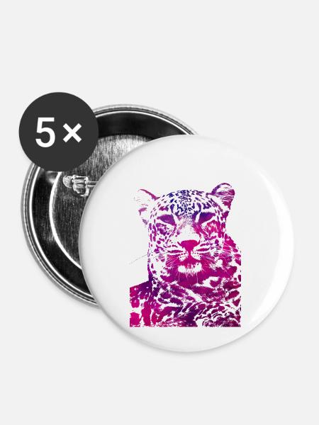 Rosa Leopardenkopf - Buttons groß 56 mm (5er Pack) - Weiß
