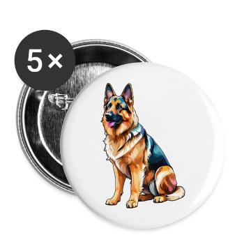 Deutscher Schäferhund Wasserfarben - Buttons groß 56 mm (5er Pack) - Weiß - Vorne