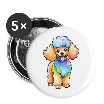 Pudel Wasserfarben - Buttons groß 56 mm (5er Pack) - Weiß - Vorne
